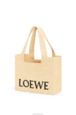 Loewe Women Medium Font Tote in raffia 206XF30 Natural - Image 3