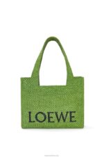 Loewe Women Medium Font Tote in raffia 206XF32 Green