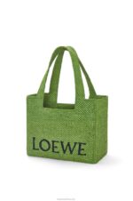 Loewe Women Medium Font Tote in raffia 206XF32 Green - Image 3