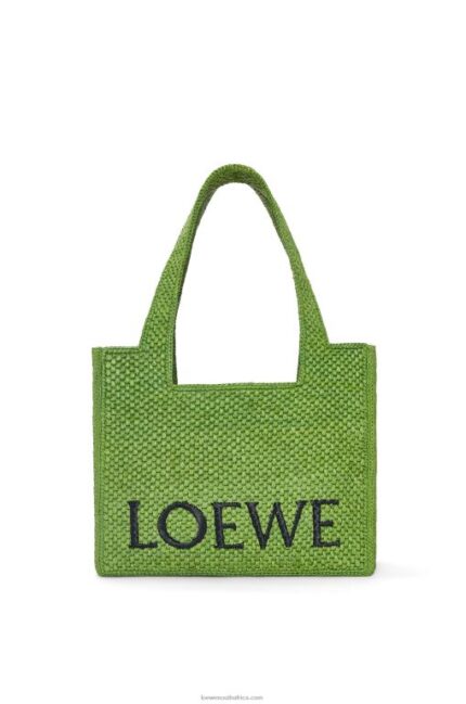 Loewe Women Medium Font Tote in raffia 206XF32 Green