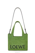 Loewe Women Medium Font Tote in raffia 206XF32 Green - Image 6