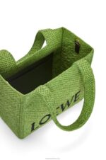 Loewe Women Medium Font Tote in raffia 206XF32 Green - Image 7