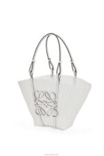 Loewe Women Mermaid basket bag in plastic and calfskin 206XF59 White - Image 2