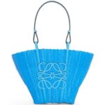 Loewe Women Mermaid basket bag in plastic and calfskin 206XF60 Sky Blue