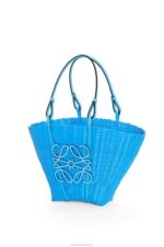 Loewe Women Mermaid basket bag in plastic and calfskin 206XF60 Sky Blue - Image 3