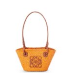 Loewe Women Mini Anagram Basket bag in iraca palm and calfskin 206XF97 Orange/Tan