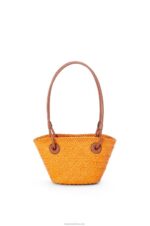 Loewe Women Mini Anagram Basket bag in iraca palm and calfskin 206XF97 Orange/Tan - Image 4