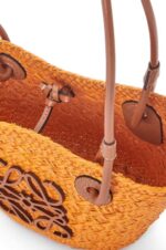 Loewe Women Mini Anagram Basket bag in iraca palm and calfskin 206XF97 Orange/Tan - Image 5