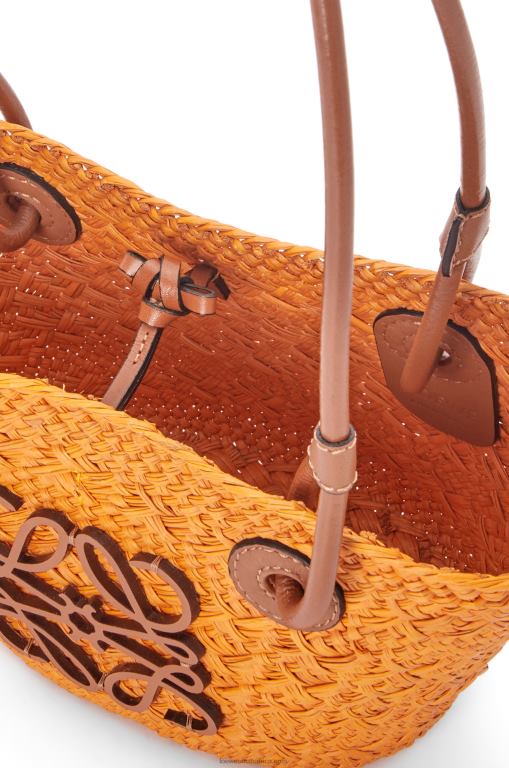 Loewe Women Mini Anagram Basket bag in iraca palm and calfskin 206XF97 Orange/Tan - Image 5