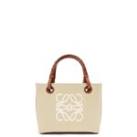 Loewe Women Mini Anagram Tote bag in jacquard and calfskin 206XF128 Ecru/Tan