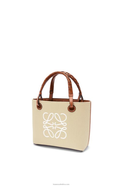 Loewe Women Mini Anagram Tote bag in jacquard and calfskin 206XF128 Ecru/Tan - Image 4