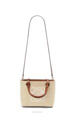 Loewe Women Mini Anagram Tote bag in jacquard and calfskin 206XF128 Ecru/Tan - Image 6