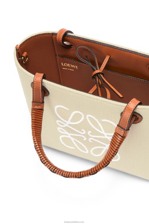 Loewe Women Mini Anagram Tote bag in jacquard and calfskin 206XF128 Ecru/Tan - Image 7