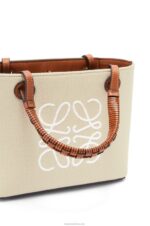 Loewe Women Mini Anagram Tote bag in jacquard and calfskin 206XF128 Ecru/Tan - Image 8