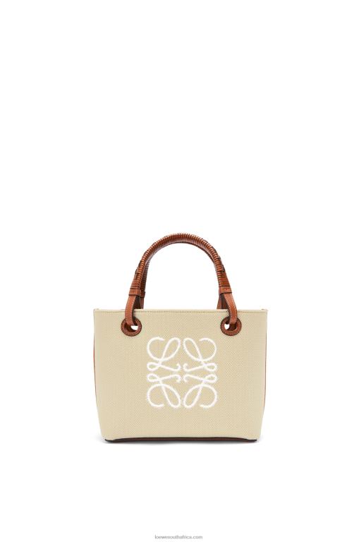 loewe_women_mini_anagram_tote_bag_in_jacquard_and_calfskin_206xf128_ecru_tan.jpg Loewe Women Mini Anagram Tote bag in jacquard and calfskin 206XF128 Ecru/Tan - Image 1