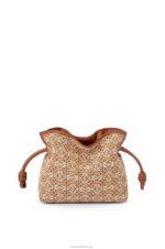 Loewe Women Mini Flamenco clutch in Anagram jacquard and calfskin 206XF310 Tan/Pecan
