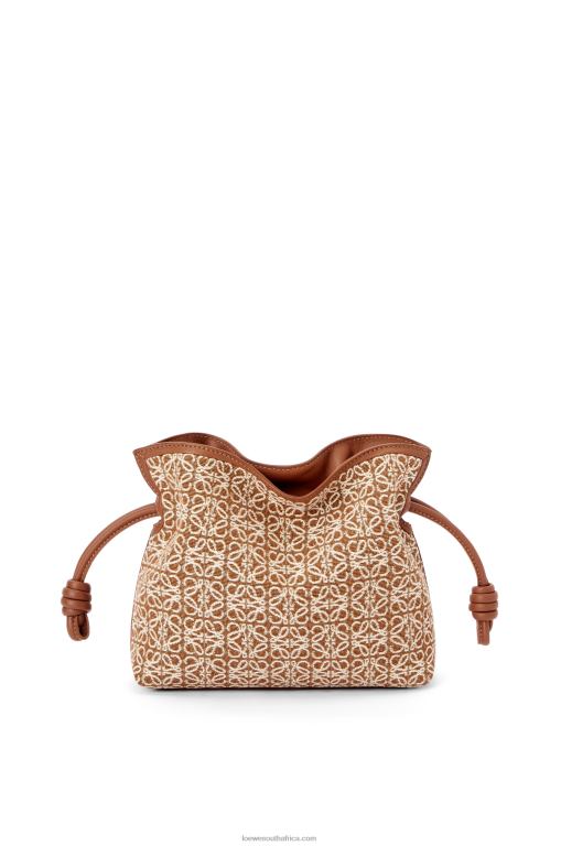 loewe_women_mini_flamenco_clutch_in_anagram_jacquard_and_calfskin_206xf310_tan_pecan.jpg Loewe Women Mini Flamenco clutch in Anagram jacquard and calfskin 206XF310 Tan/Pecan - Image 1