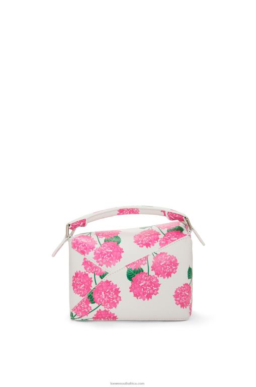 Loewe Women Mini Flower Puzzle Edge bag in satin calfskin 206XF235 White/Pink - Image 4