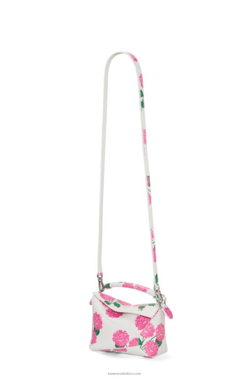 Loewe Women Mini Flower Puzzle Edge bag in satin calfskin 206XF235 White/Pink - Image 5