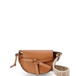 Loewe Women Mini Gate Dual bag in soft calfskin and jacquard 206XF215 Tan