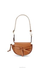 Loewe Women Mini Gate Dual bag in soft calfskin and jacquard 206XF215 Tan - Image 7