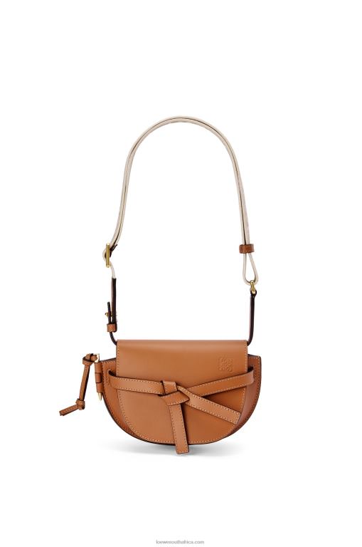 Loewe Women Mini Gate Dual bag in soft calfskin and jacquard 206XF215 Tan - Image 7