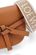 Loewe Women Mini Gate Dual bag in soft calfskin and jacquard 206XF215 Tan - Image 9