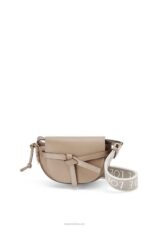 Loewe Women Mini Gate Dual bag in soft calfskin and jacquard 206XF218 Sand