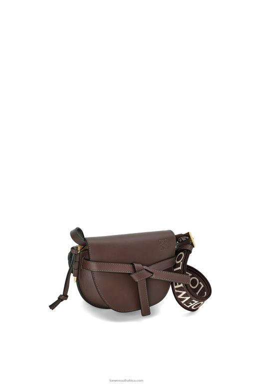 Loewe Women Mini Gate Dual bag in soft calfskin and jacquard 206XF319 Chocolate - Image 4
