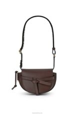 Loewe Women Mini Gate Dual bag in soft calfskin and jacquard 206XF319 Chocolate - Image 7
