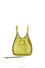 Loewe Women Mini Hammock drawstring in classic calfskin 206XF297 Lime Yellow - Image 3