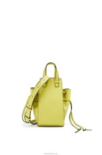 Loewe Women Mini Hammock drawstring in classic calfskin 206XF297 Lime Yellow - Image 4