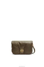 Loewe Women Mini Puffer Goya bag in shiny nappa lambskin 206XF246 Dark Khaki Green