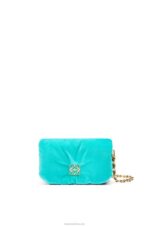 Loewe Women Mini Puffer Goya bag in velvet 206XF248 Caribbean Blue