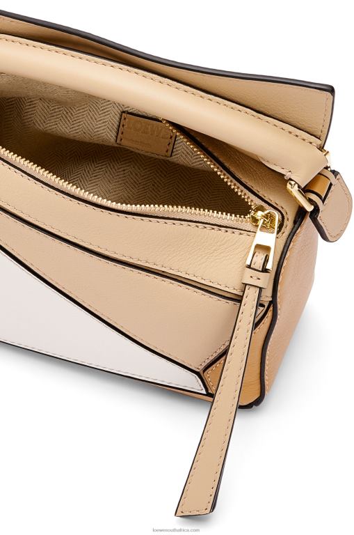 Loewe Women Mini Puzzle bag in classic calfskin 206XF233 Dusty Beige/Soft White - Image 6