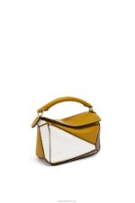 Loewe Women Mini Puzzle bag in classic calfskin 206XF277 Ochre/Soft White - Image 2