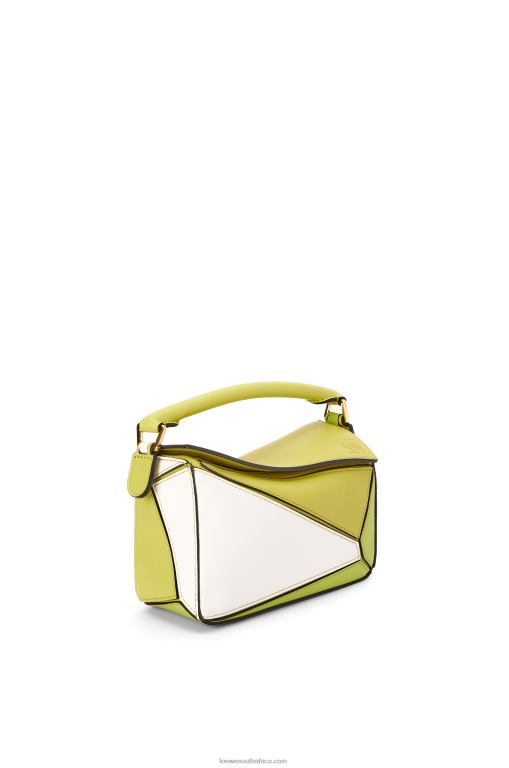 Loewe Women Mini Puzzle bag in classic calfskin 206XF286 Lime Yellow/White - Image 2