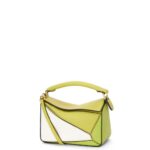 Loewe Women Mini Puzzle bag in classic calfskin 206XF286 Lime Yellow/White