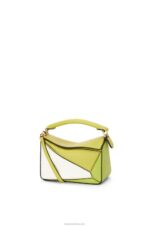 Loewe Women Mini Puzzle bag in classic calfskin 206XF286 Lime Yellow/White