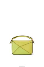 Loewe Women Mini Puzzle bag in classic calfskin 206XF286 Lime Yellow/White - Image 4