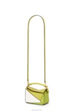 Loewe Women Mini Puzzle bag in classic calfskin 206XF286 Lime Yellow/White - Image 5