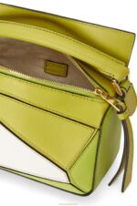 Loewe Women Mini Puzzle bag in classic calfskin 206XF286 Lime Yellow/White - Image 6
