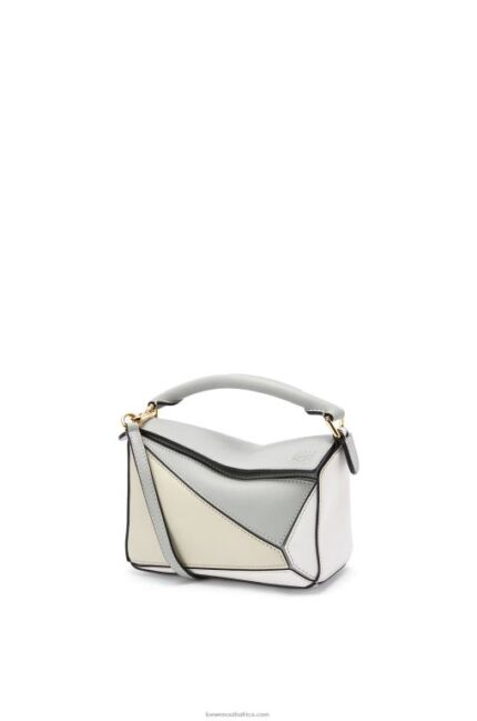 Loewe Women Mini Puzzle bag in classic calfskin 206XF288 Ash Grey/Marble Green