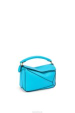 Loewe Women Mini Puzzle bag in soft grained calfskin 206XF287 Cyan - Image 2