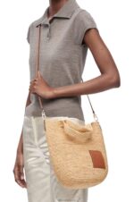 Loewe Women Mini Slit bag in raffia and calfskin 206XF10 Natural/Tan - Image 2