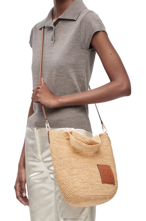 Loewe Women Mini Slit bag in raffia and calfskin 206XF10 Natural/Tan - Image 2
