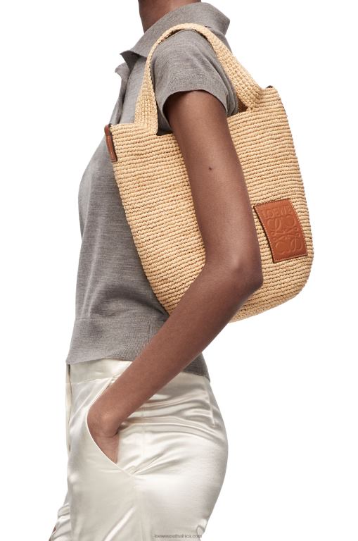 Loewe Women Mini Slit bag in raffia and calfskin 206XF10 Natural/Tan - Image 4