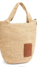 Loewe Women Mini Slit bag in raffia and calfskin 206XF10 Natural/Tan - Image 7