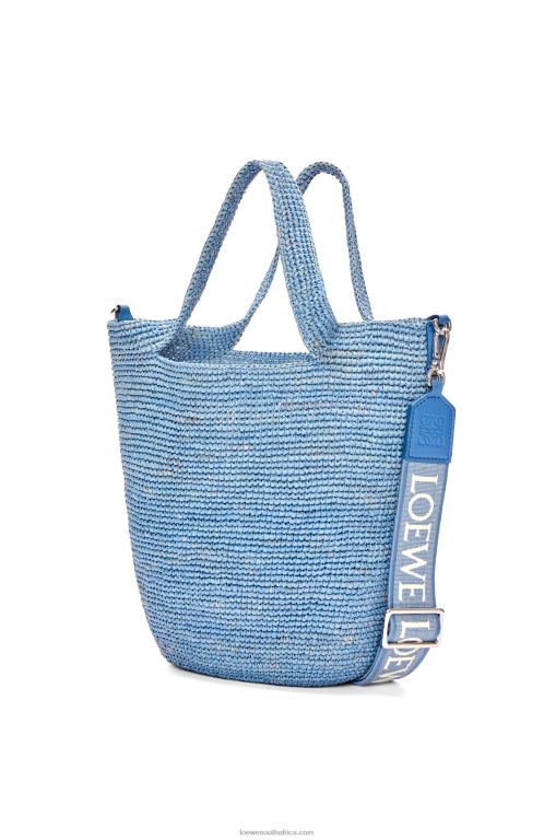 Loewe Women Mini Slit bag in raffia and calfskin 206XF4 Denim Blue - Image 3