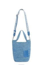 Loewe Women Mini Slit bag in raffia and calfskin 206XF4 Denim Blue - Image 4